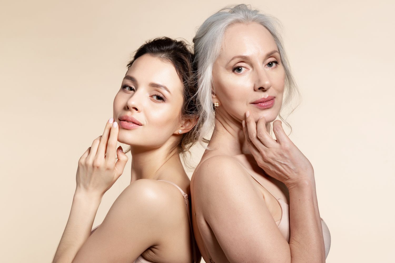 Two women showcasing skincare and beauty.